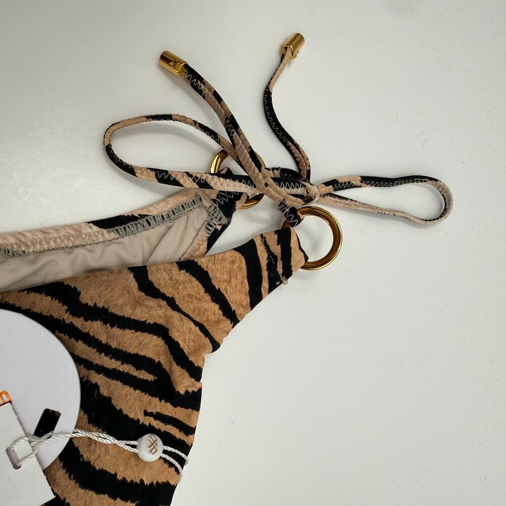 PQ Swim Bikini Bottom SZ Small NWT Cleo Link TieSide Teeny Tiger Print Gold Ring - Picture 10 of 16